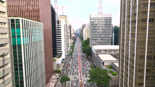 aerial view of paulista avenue in são paulo with many buildings and towers photo