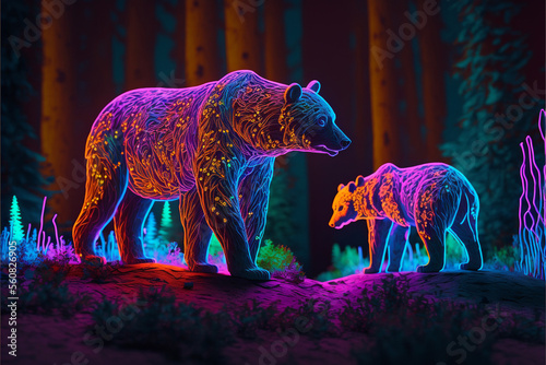 Glowing Bear and Cub - Generative AI