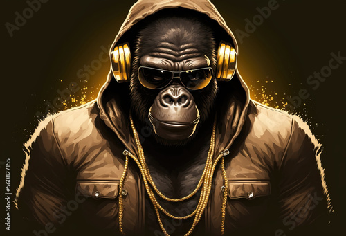 Cool monkey ape Gangsta rapper in sunglasses.sketch art for artist creativity and inspiration. generative AI	
