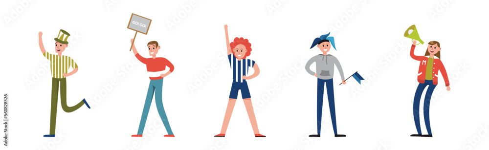 Man and Woman Sport Fan Character Supporting Team Cheering at Stadium Vector Set Man and Woman Sport Fan Character Supporting Team Cheering at Stadium Vector Set