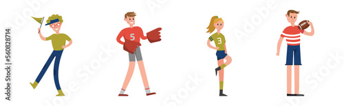 Man and Woman Sport Fan Character Supporting Team Cheering at Stadium Vector Set
