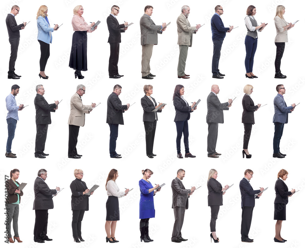 group of successful people with notepad in hands isolated group of successful people with notepad in hands isolated