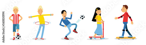 Happy Children Doing Different Sport Activity Vector Set