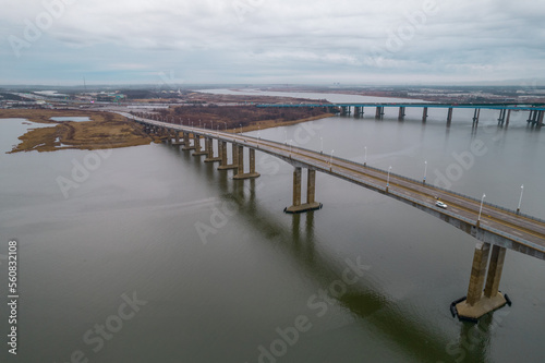 Long bridge over the water from an aerial view © vin
