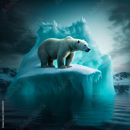 Polar bear in snow iceberg antarctic arctic weather, polar bear cub in snow, polar bear extinct, global warming polar bears © Layerform