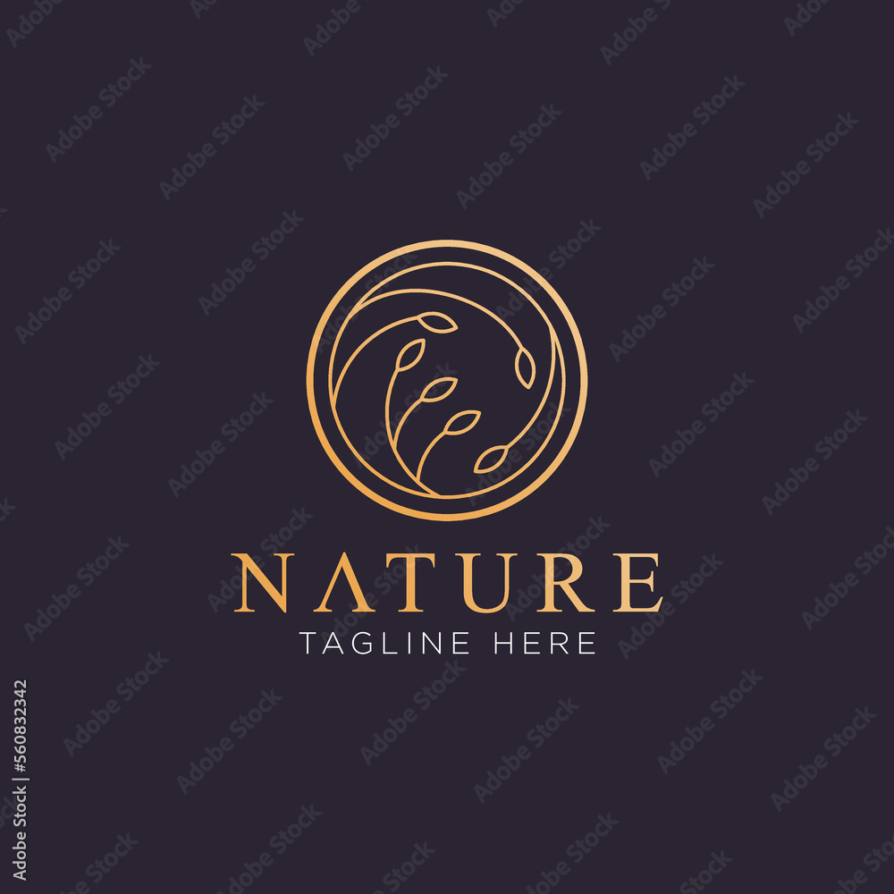 Fototapeta premium Nature logo abstract with elegant floral ornament in a circle 