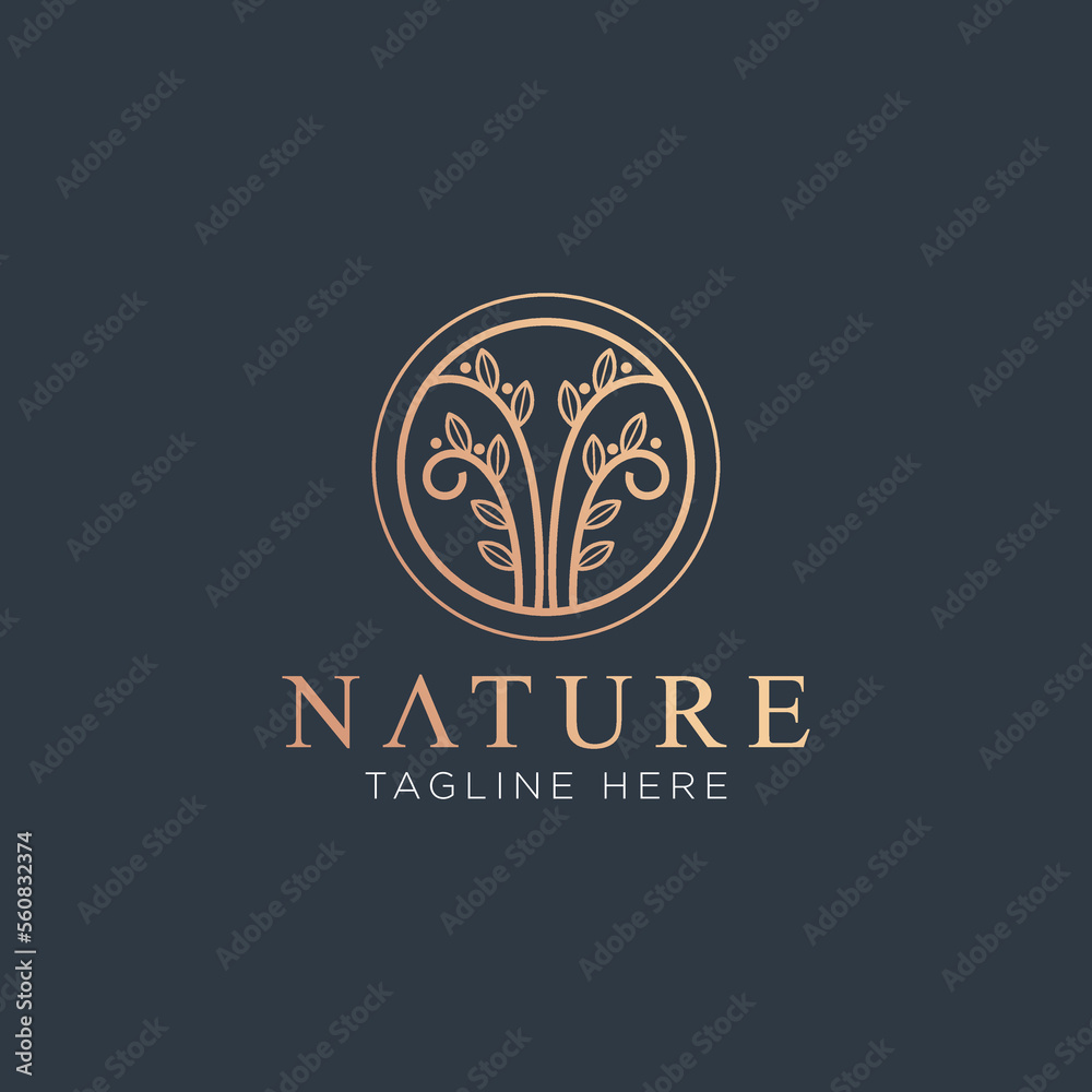Nature logo abstract with elegant floral ornament in a circle 