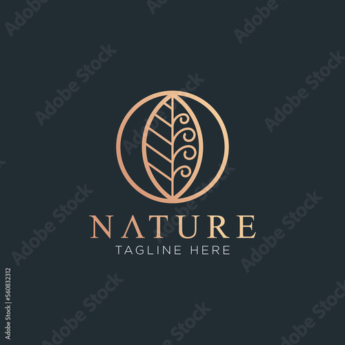 Nature logo abstract with elegant floral ornament in a circle 