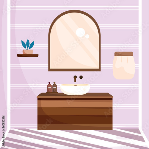Colored bathroom with towel and washbasin Vector