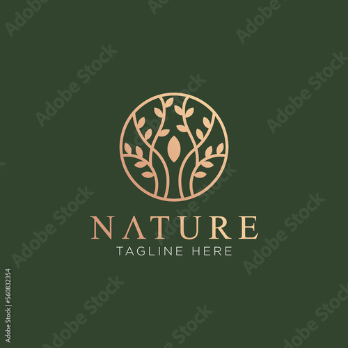Nature logo abstract with elegant floral ornament in a circle 