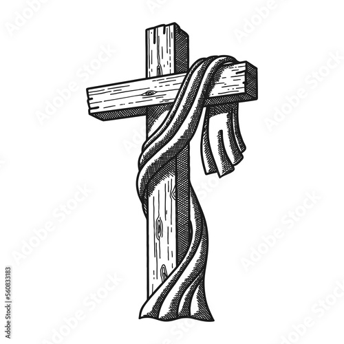 Hand-drawn vector illustration for Easter. Wooden cross. A symbol of the crucifixion and resurrection of the Lord Jesus Christ.