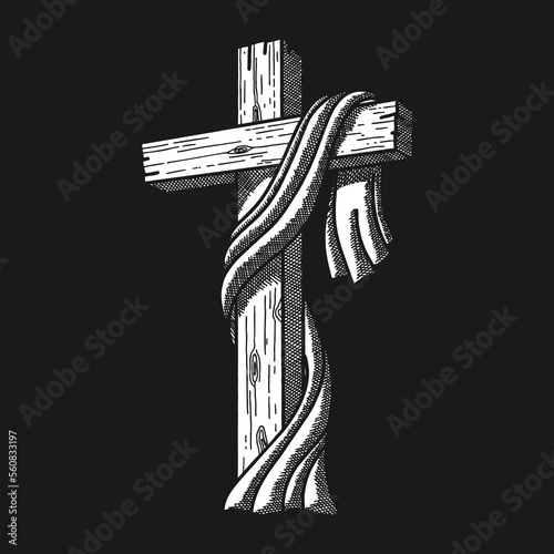 Hand-drawn vector illustration for Easter. Wooden cross. A symbol of the crucifixion and resurrection of the Lord Jesus Christ.
