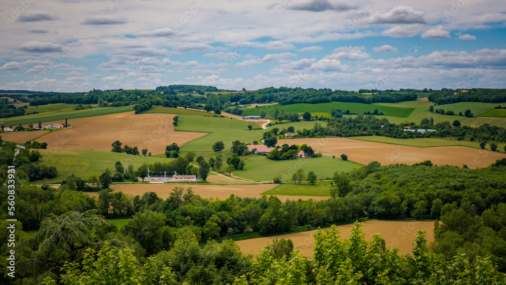 View on the countryside of Gascony from the fortifications of Lectoure, in the South of France (Gers) - obrazy, fototapety, plakaty 