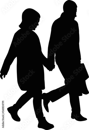 a couple walking body silhouette vector