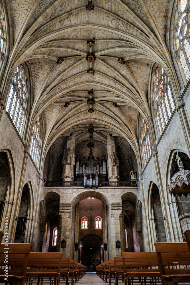 Interior of the gothic cathedral of Condom in the south of France (Gers)