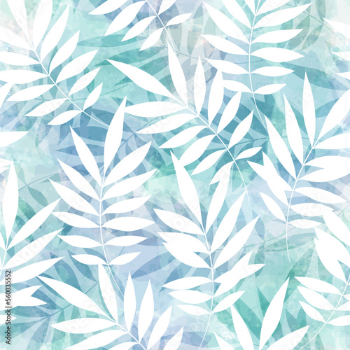 Leaves Pattern. Watercolor Palm leaves seamless vector background, jungle print textured