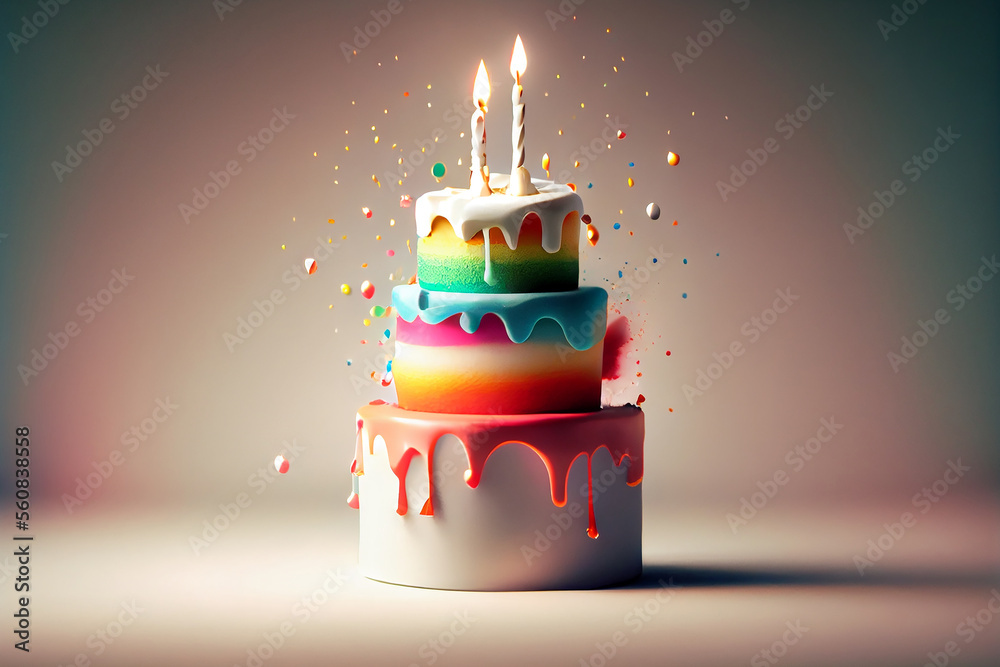 Obraz premium Birthday cake with candles. Illustration Generative AI