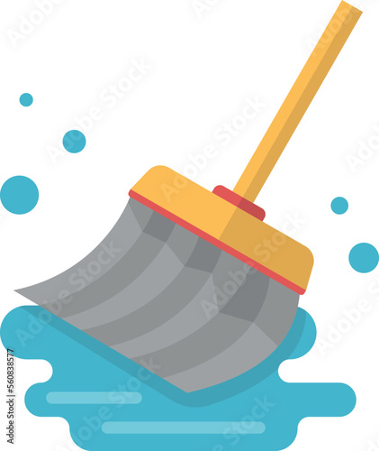 Floor moping icon. Cartoon wet mop cleaning