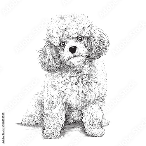 Cute toy poodle dog portrait hand drawn sketch Pets Vector illustration.