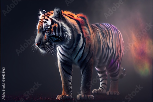 Neon psychic wave tiger animal created with generative ai technology © Picture Office