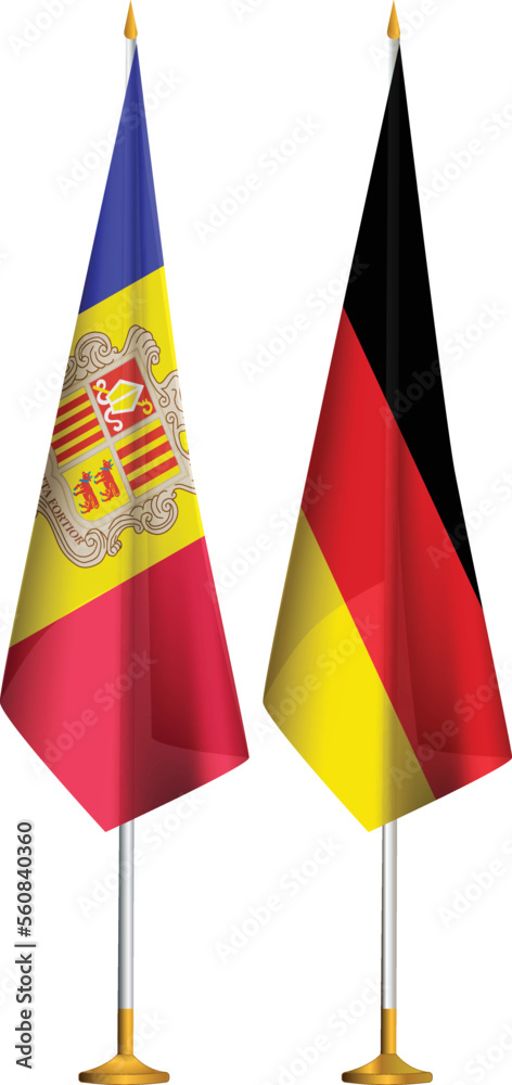 Isolated small German,Andorra flags.Germany,Andorra table flag together Isolated small German,Andorra flags.Germany,Andorra table flag together
