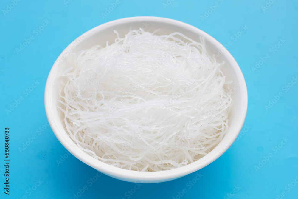 Vermicelli in white bowl on white background.