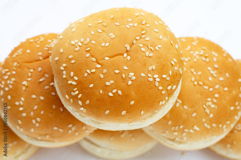 Hamburger buns with sesame on white background. Hamburger buns with sesame on white background.