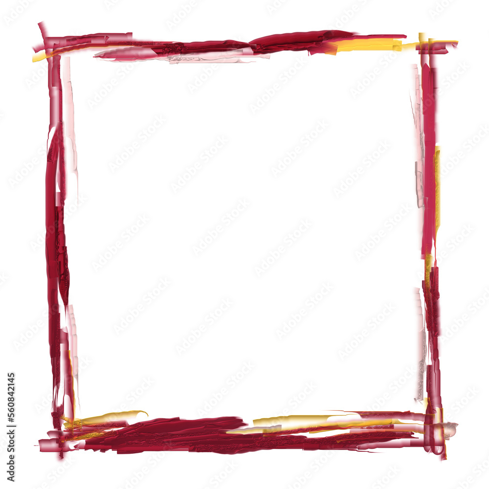 Obraz premium Viva magenta and golden color roughly painted textured frame with copy space for overlaid objects, social media postings, cards, emails and wide range of projects. Abstract strokes for embellishment.