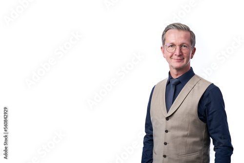 Smiling businessman portrait. Successful business man wearing light suit.