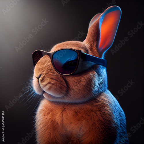 Сool rabbit in sunglasses. Illustration Generative AI