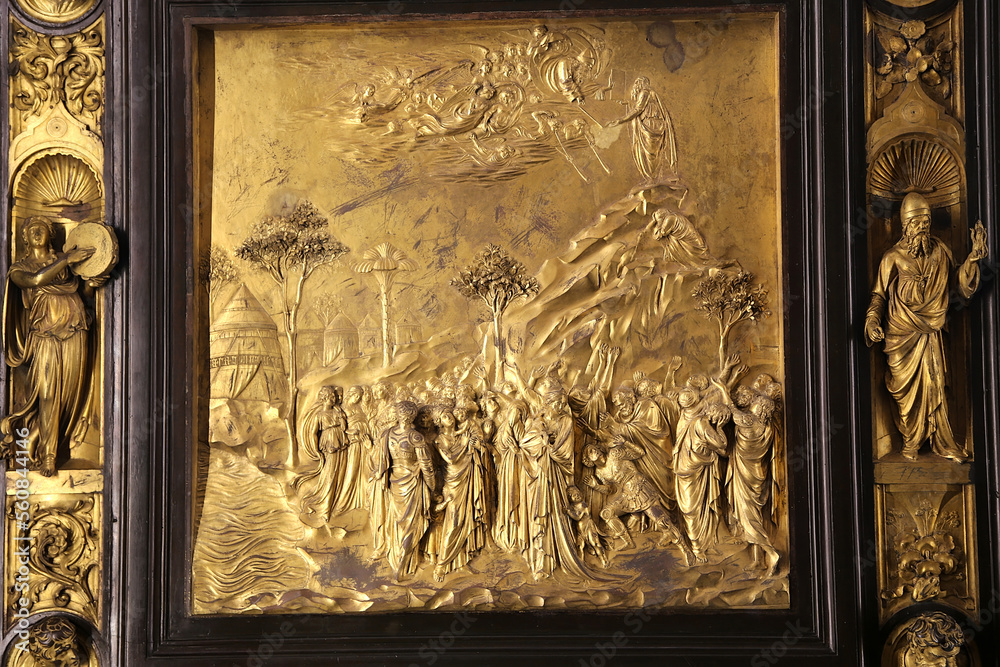 Florence, Italy. Duomo Museum (Museo dell'Opera del Duomo di Firenze). Fragment of the Eastern Gate of the Baptistery. Lorenzo Ghiberti, 