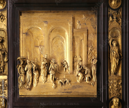 Florence, Italy. Duomo Museum (Museo dell'Opera del Duomo di Firenze). Fragment of the Eastern Gate of the Baptistery. Lorenzo Ghiberti, 