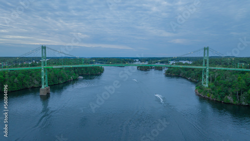 1000 Thousand Islands Bridge Aerial during summer over the water 
