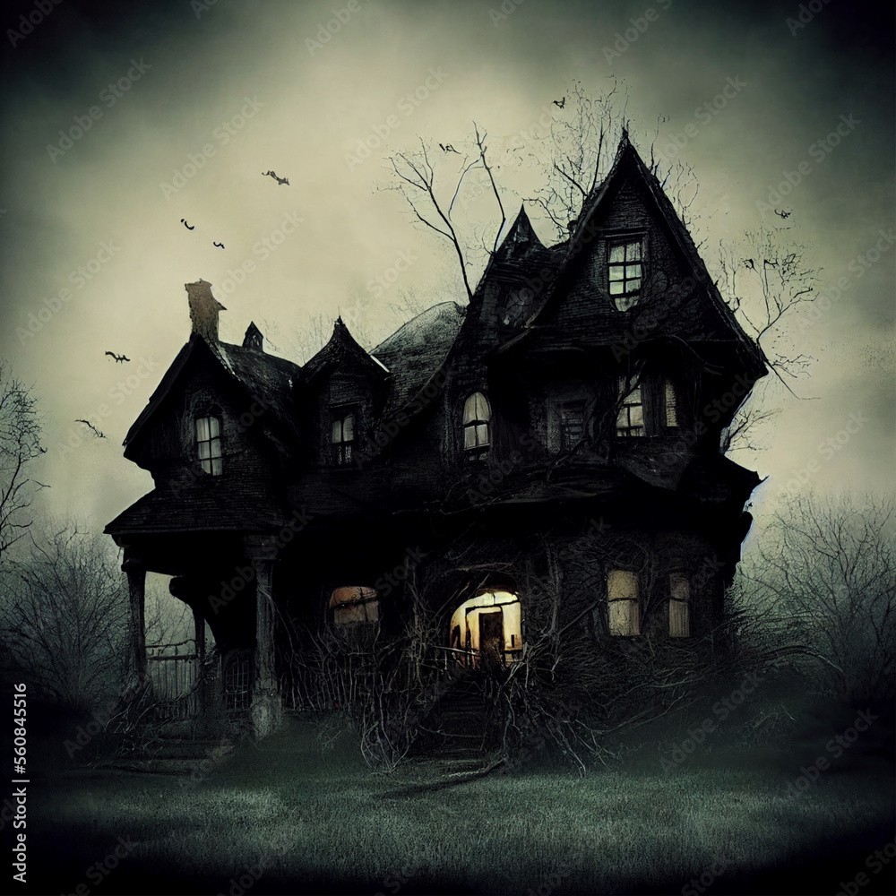 Haunted House - A creepy haunted house with a weathered, vintage look for Halloween and other spooky occasions.