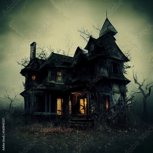 Haunted House - A creepy haunted house with a weathered  vintage look for Halloween and other spooky occasions.