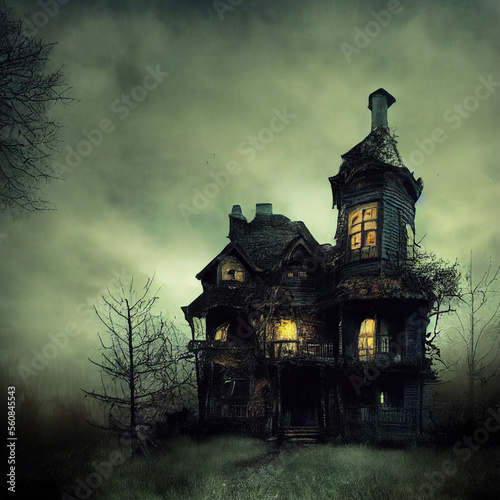 Haunted House - A creepy haunted house with a weathered  vintage look for Halloween and other spooky occasions.