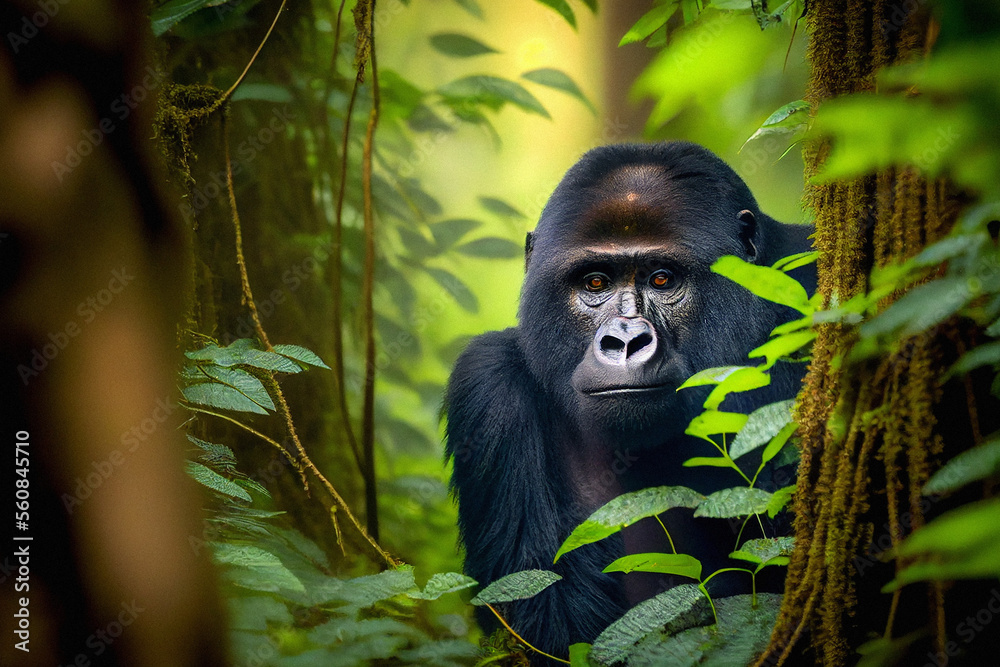 Obraz premium Mountain Gorilla (Endangered) - Generative Ai