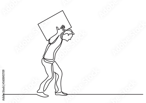 continuous line drawing man carrying heavy weight - PNG image with transparent background photo