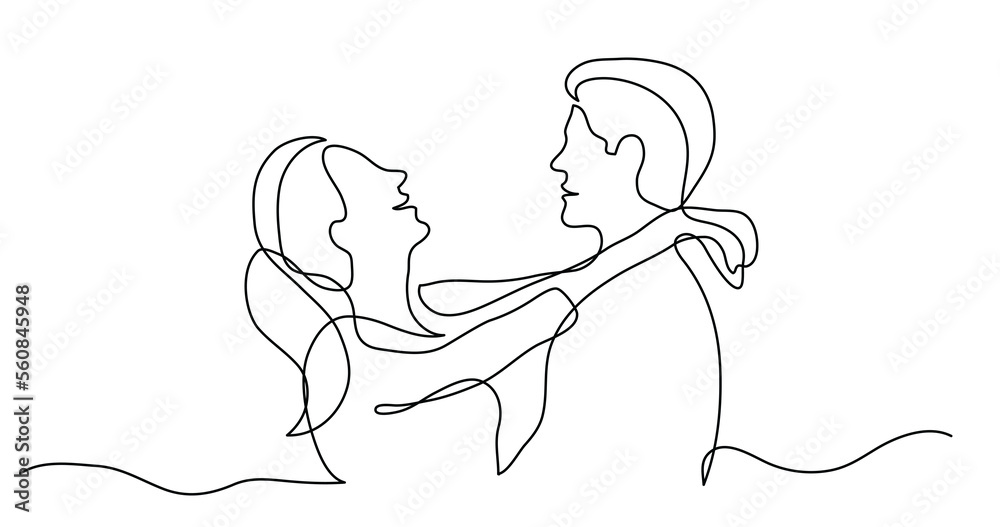 continuous line drawing of happy woman hugging man laughing - PNG image ...