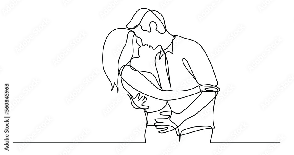 continuous line drawing of loving couple of man and woman hugging each ...