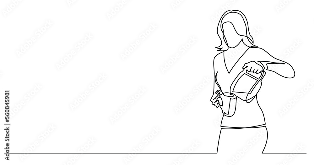 continuous line drawing of woman pouring coffee in cup - PNG image with ...