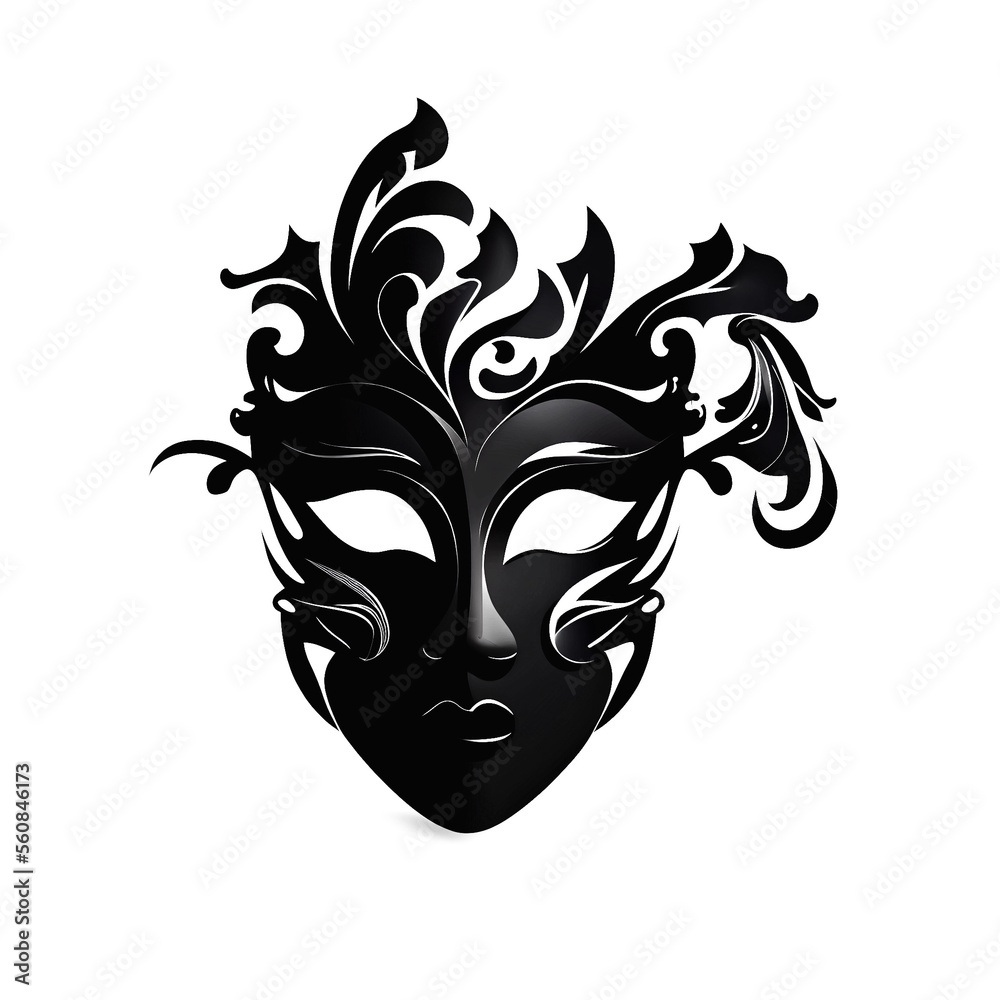 Black vector illustration of a venetian carnival mask isolated on a white background.