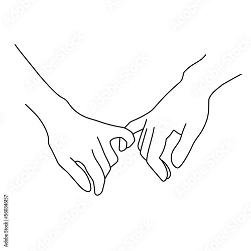 Promise gesture with hands. Two young people make a promise of eternal love. Happy young man and woman touch hands. The concept of attentiveness to a loved one, excellent relationship. Flat vector