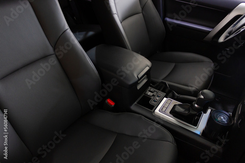 Modern leather car seats close up