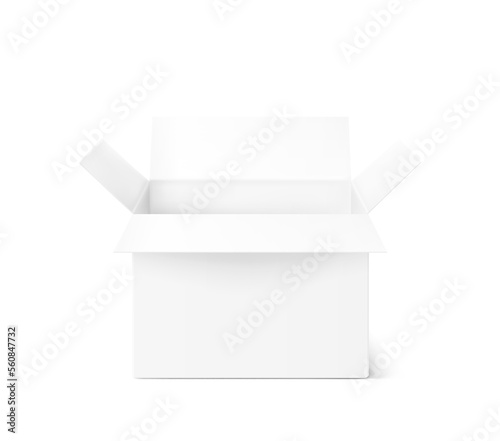 Open realistic cardboard packaging box mockup. Vector illustration on white background. Can be use for medicine, food, cosmetic and other. Ready for your presentation. EPS10.	