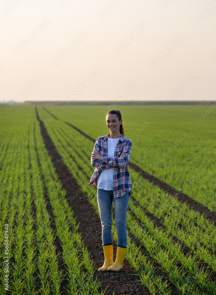 Farmer woman in wheat field in autumn Farmer woman in wheat field in autumn