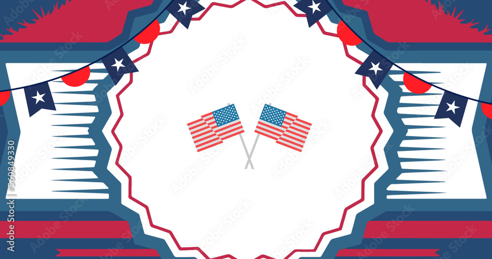 Fototapeta premium Image of american flags icons over american flag