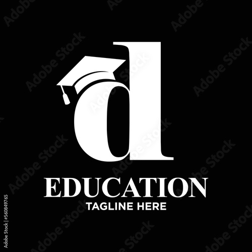 Letter D Graduation Hat Logo Design Template Inspiration, Vector Illustration.