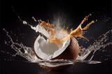 Coconut splashing with water	