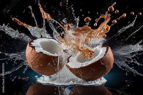 Coconut splashing with water